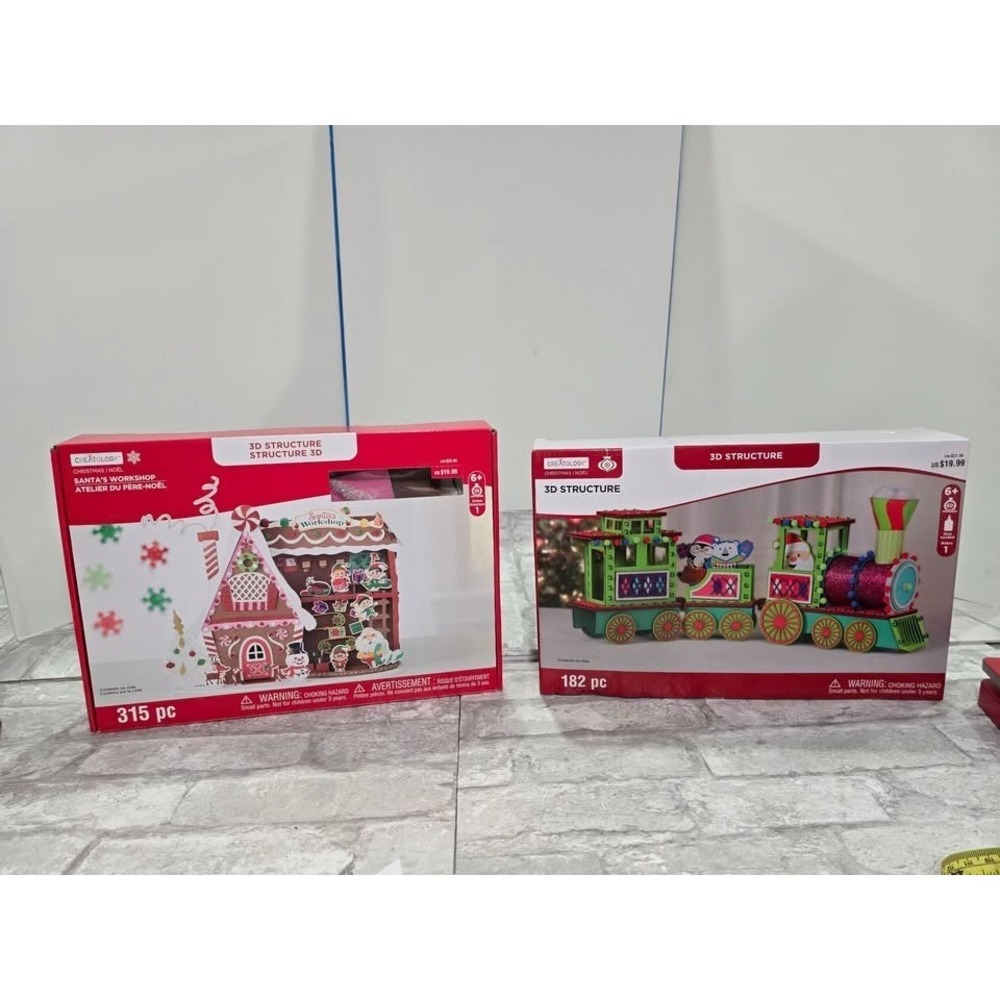 Lot of 2 New Foam Christmas Crafts Gingerbread House and Colorful Train